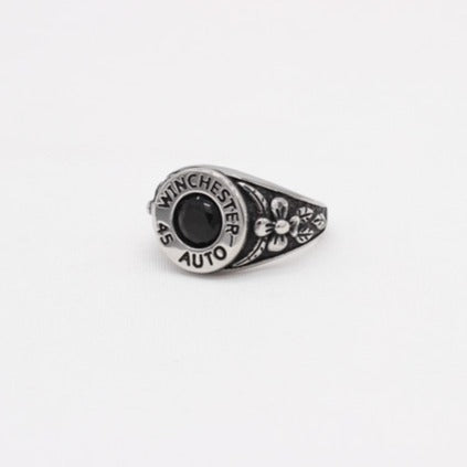 Kemstone Black Stone Signet Ring for Men Titanium Steel Vintage Rose Detail R1579