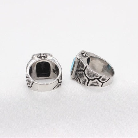 Kemstone Titanium Steel Square Cubic Zirconia Signet Ring for Men – Black / Blue R1768