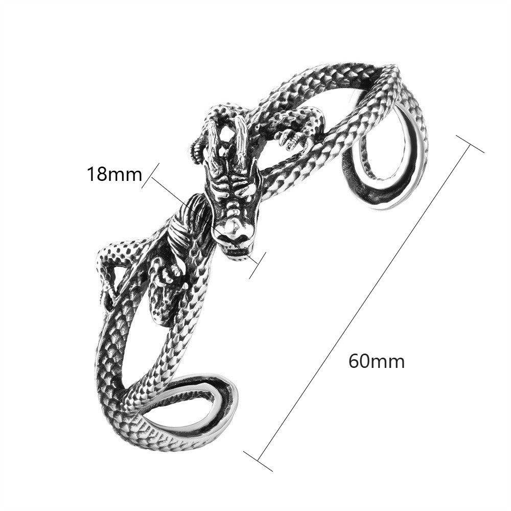 Kemstone Titanium Steel Dragon Skull Open Cuff Bracelet for Men R1700