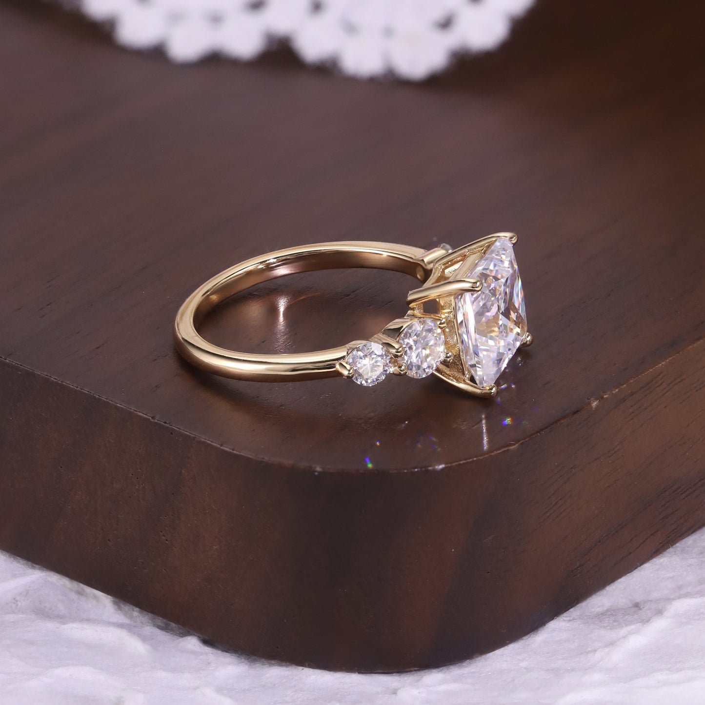 Kemstone Princess Cut Moissanite Five-Stone Ring for Women, 1–6 Carat, Gold-Plated S925 SU545R