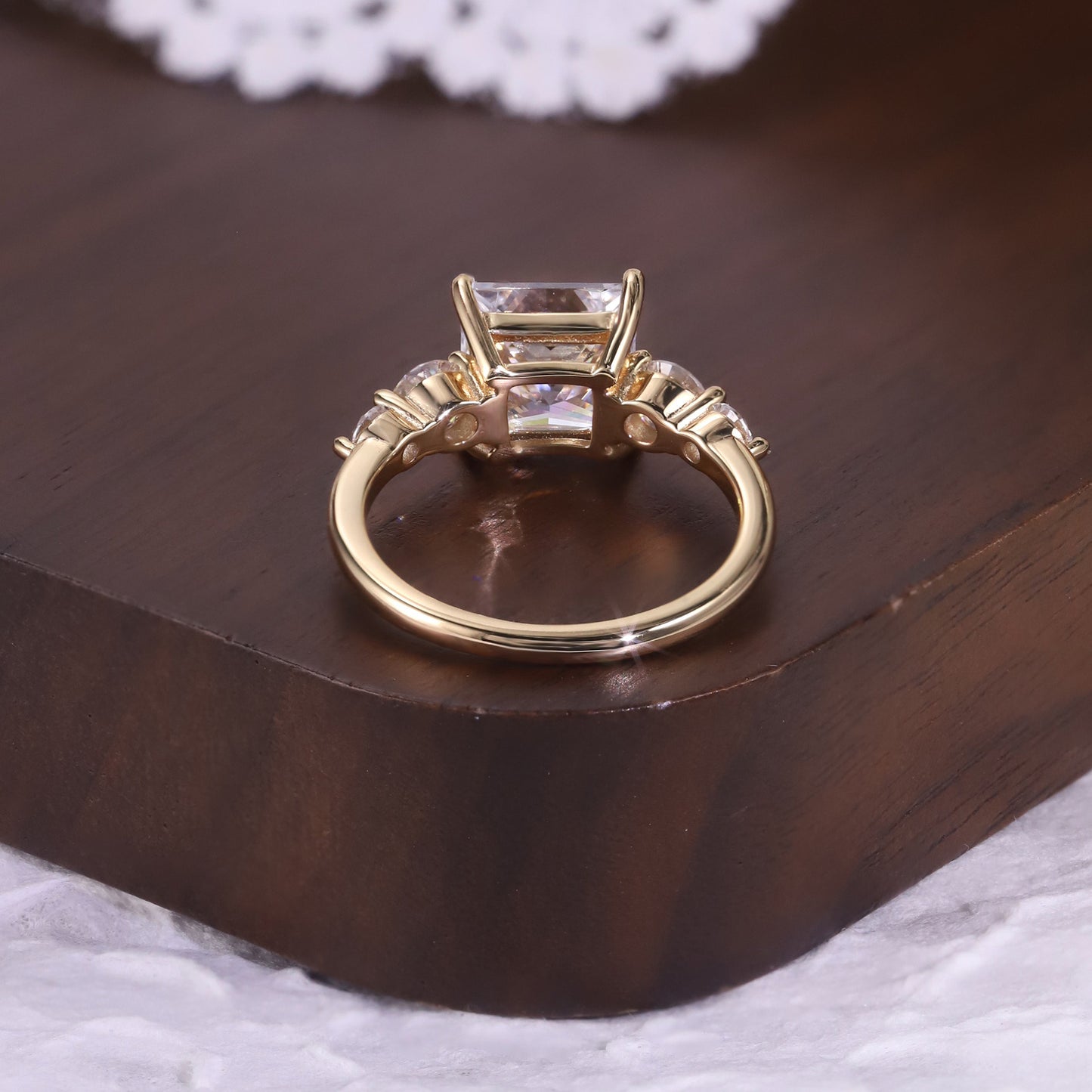 Kemstone Princess Cut Moissanite Five-Stone Ring for Women, 1–6 Carat, Gold-Plated S925 SU545R