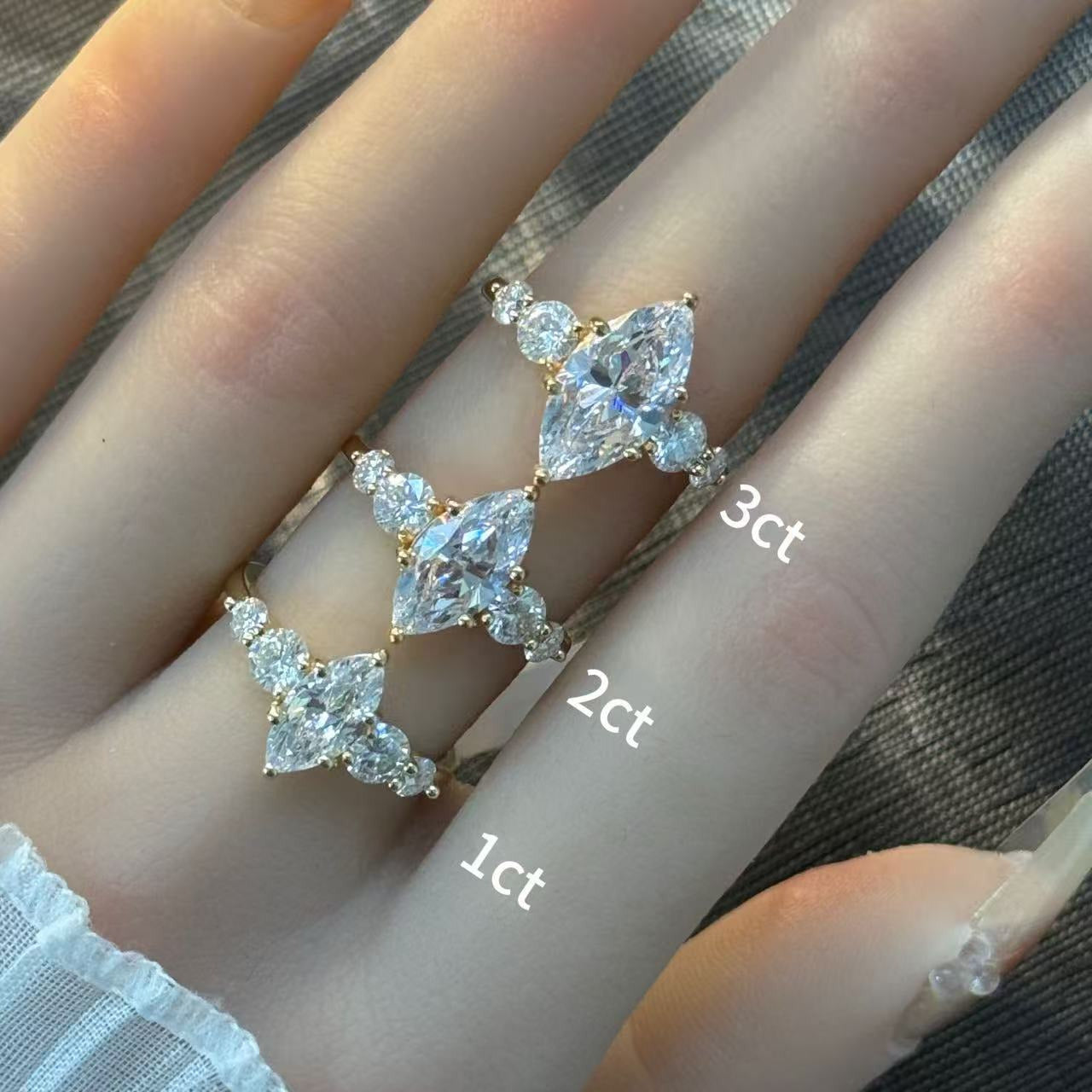 Kemstone Marquise Cut Moissanite Five-Stone Ring for Women, 1/2/3ct | S925 Gold-Plated Bridal Engagement Ring SU546R