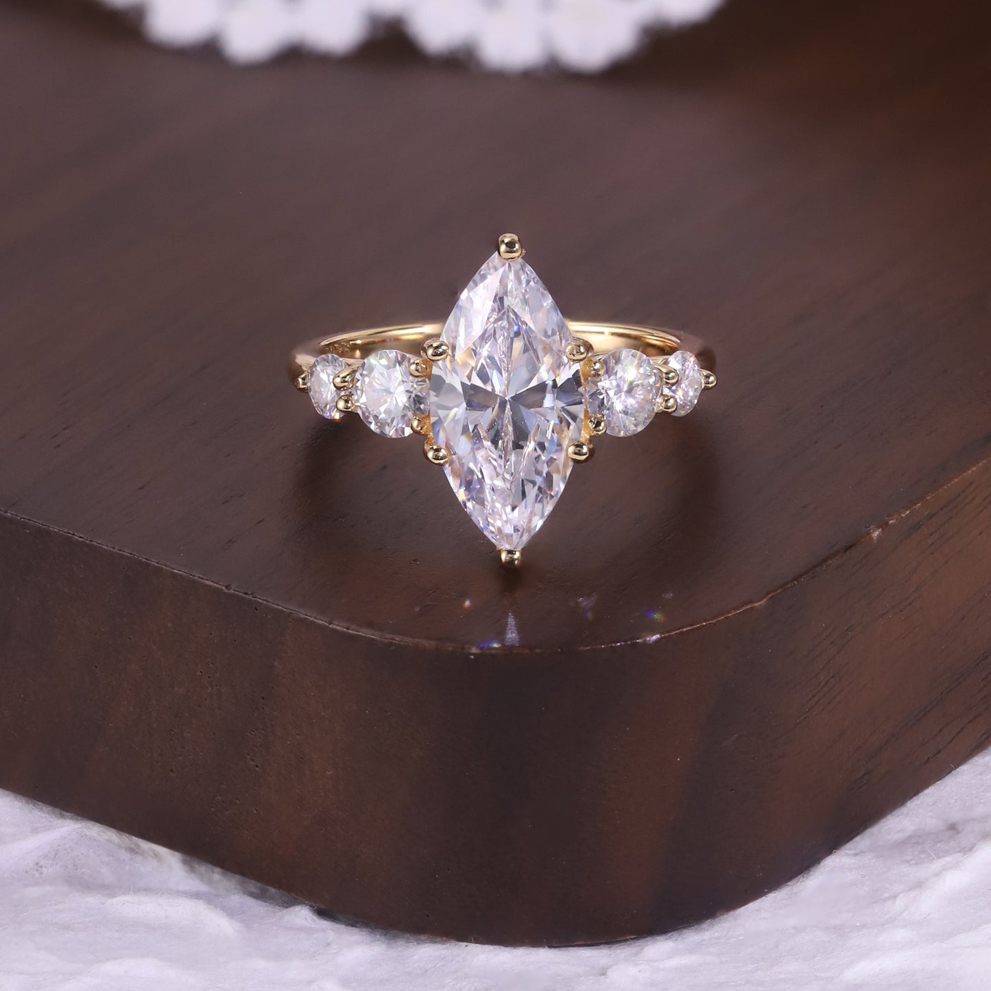 Kemstone Marquise Cut Moissanite Five-Stone Ring for Women, 1/2/3ct | S925 Gold-Plated Bridal Engagement Ring SU546R