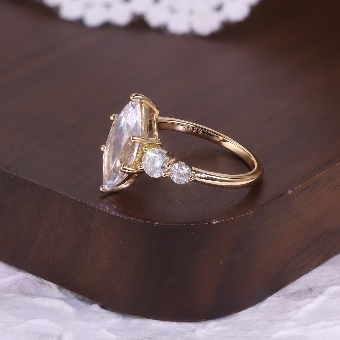 Kemstone Marquise Cut Moissanite Five-Stone Ring for Women, 1/2/3ct | S925 Gold-Plated Bridal Engagement Ring SU546R