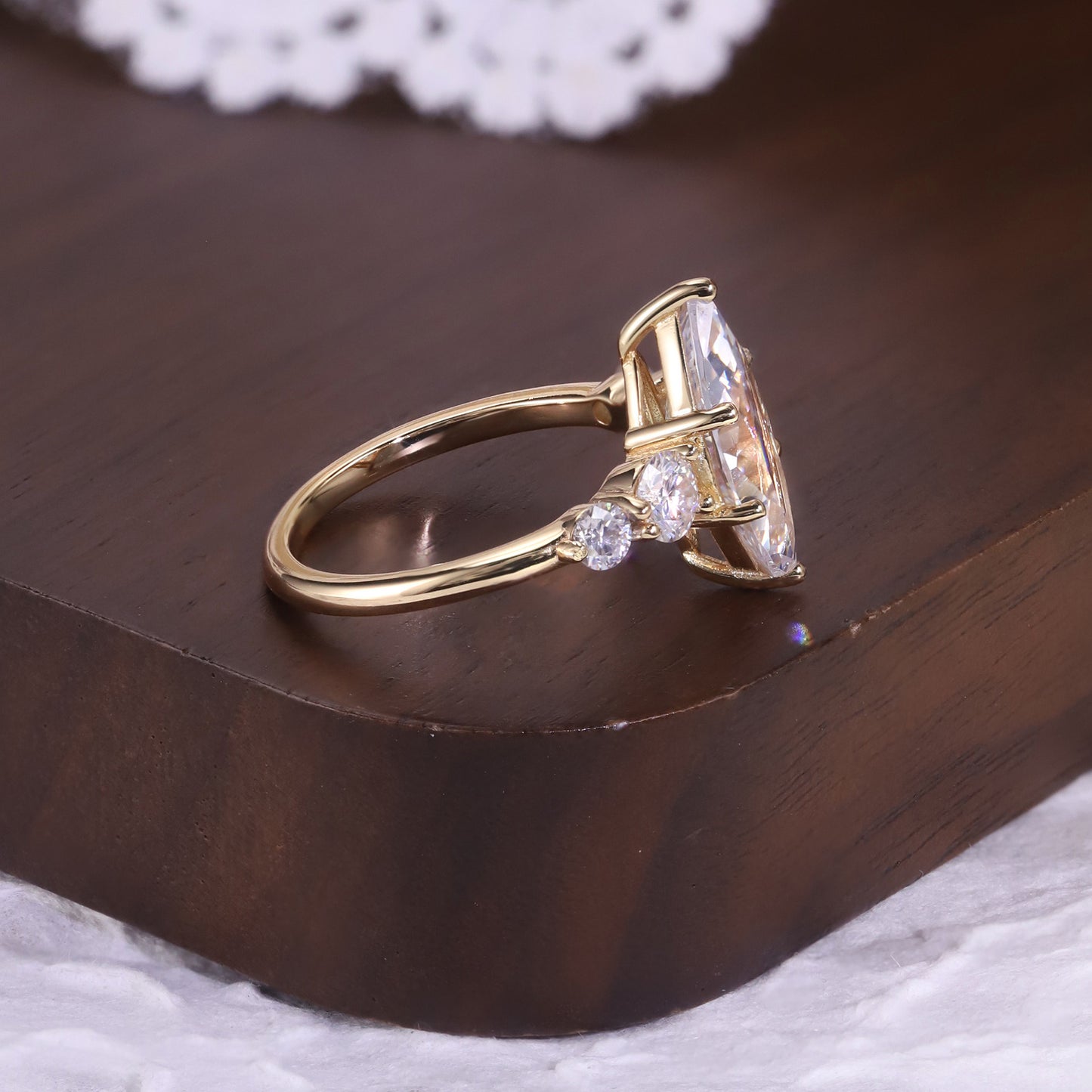 Kemstone Marquise Cut Moissanite Five-Stone Ring for Women, 1/2/3ct | S925 Gold-Plated Bridal Engagement Ring SU546R