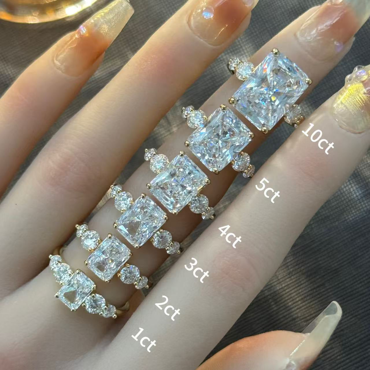 Kemstone Radiant Cut Moissanite Five-Stone Ring for Women, 1–10ct S925 Gold-Plated Wedding & Engagement Band SU547R