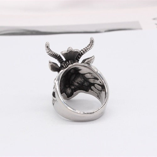 Kemstone Vintage Stag Head Ring for Men Titanium Steel Sculpted Deer Antler R1550