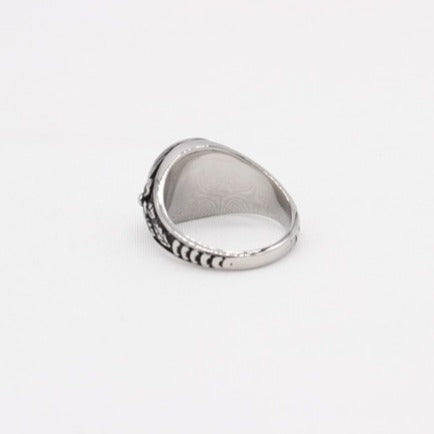 Kemstone Black Stone Signet Ring for Men Titanium Steel Vintage Rose Detail R1579
