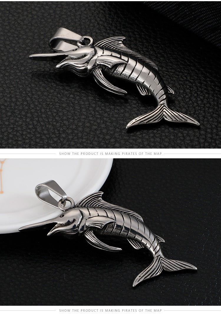 Kemstone Deep Sea Predator Pendant – Punk Tuna Necklace in Polished Stainless Steel KP57654-BD
