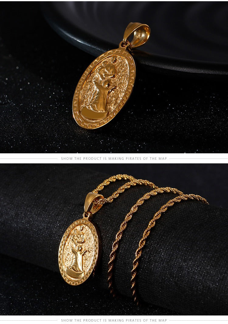 Kemstone Gothic Madonna Coin Pendant – Matte Alloy Necklace for Men with Vintage Religious Edge KP80836-Z