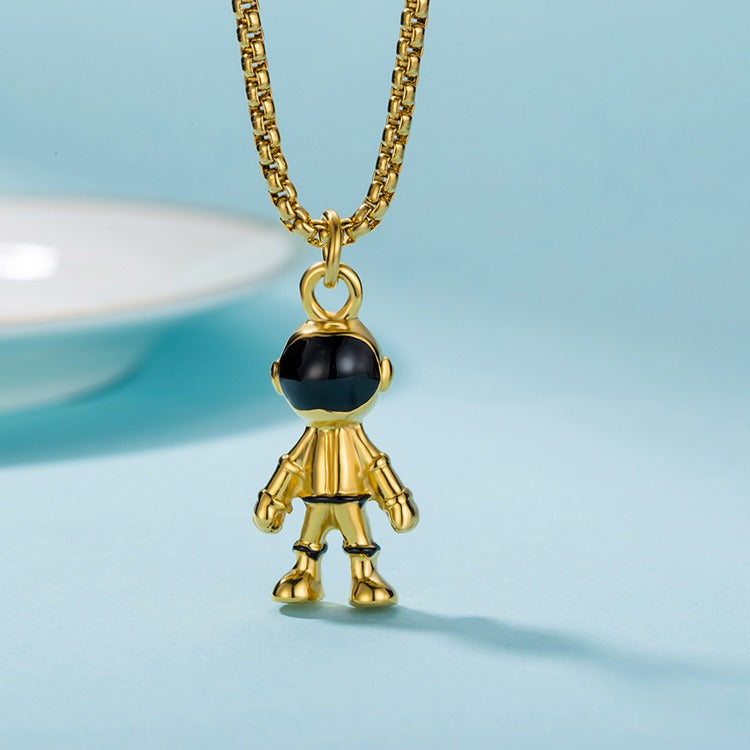 Kemston Stainless Steel Astronaut Space Character Pendant Necklace for Men Women Hip Hop K-PT196