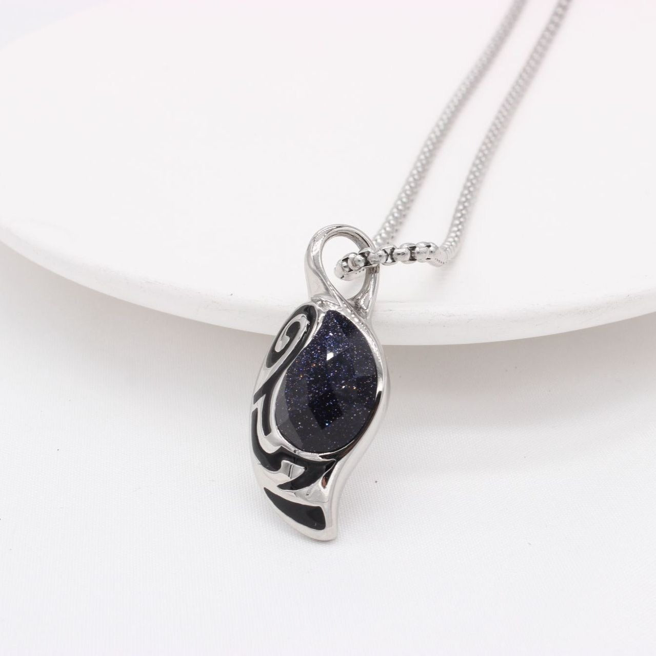 Kemstone Titanium Steel Tiger Eye Stone Pendant Necklace for Men Silver P0556