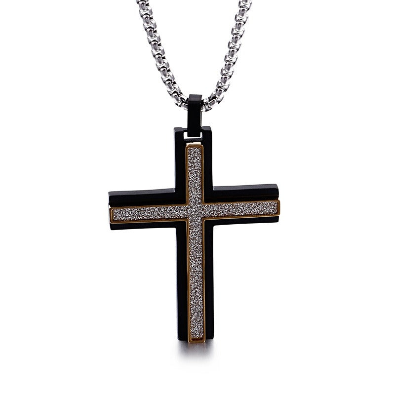 Kemstone Titanium Steel Two Tone Layered Cross Pendant Necklace for Men KN89755-KPD