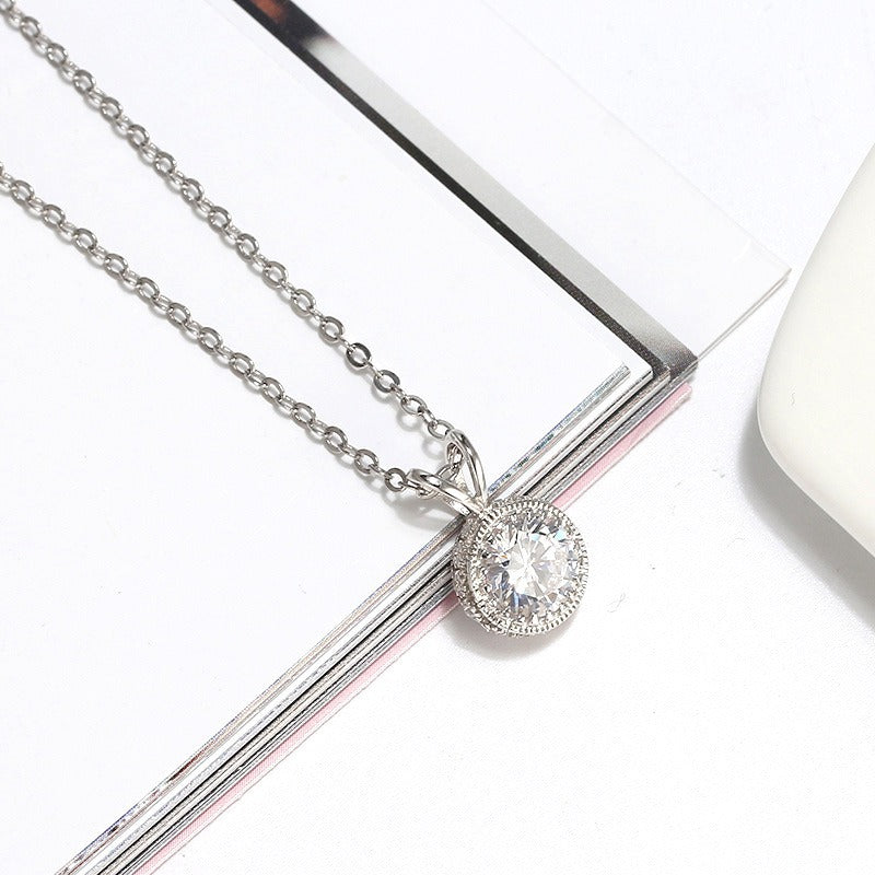 Kemstone 925 Sterling Silver Cubic Zirconia Halo Pendant Necklace for Women SN215