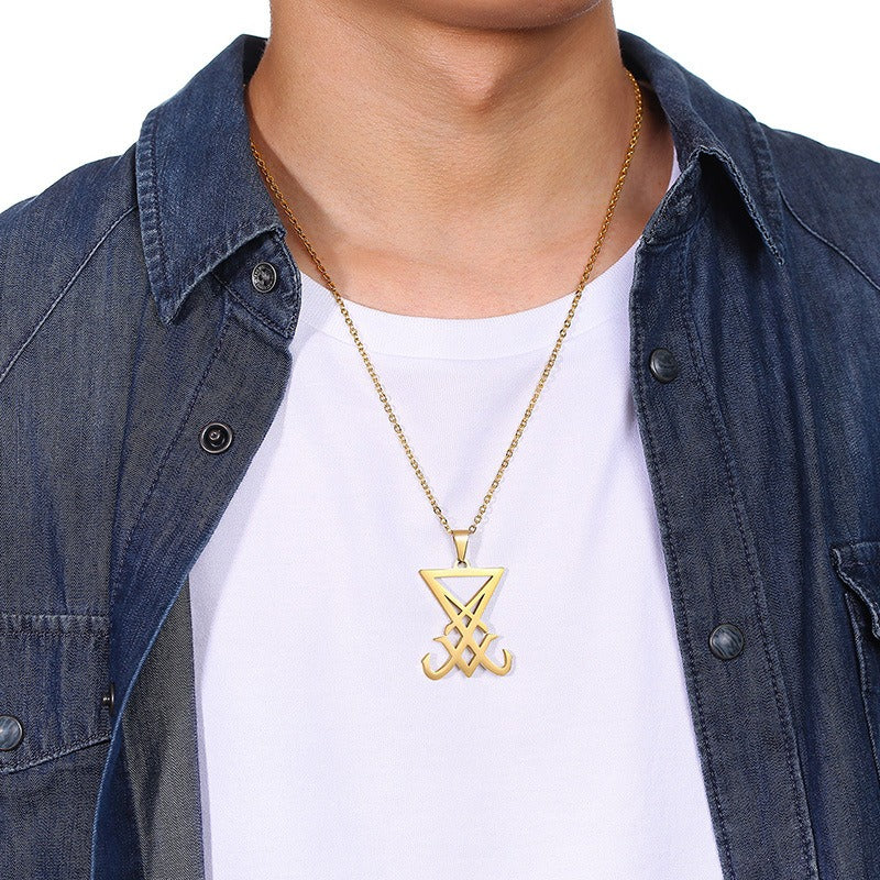 Kemstone Geometric Triangle Pendant Necklace for Men Stainless Steel Vertical Minimal Design