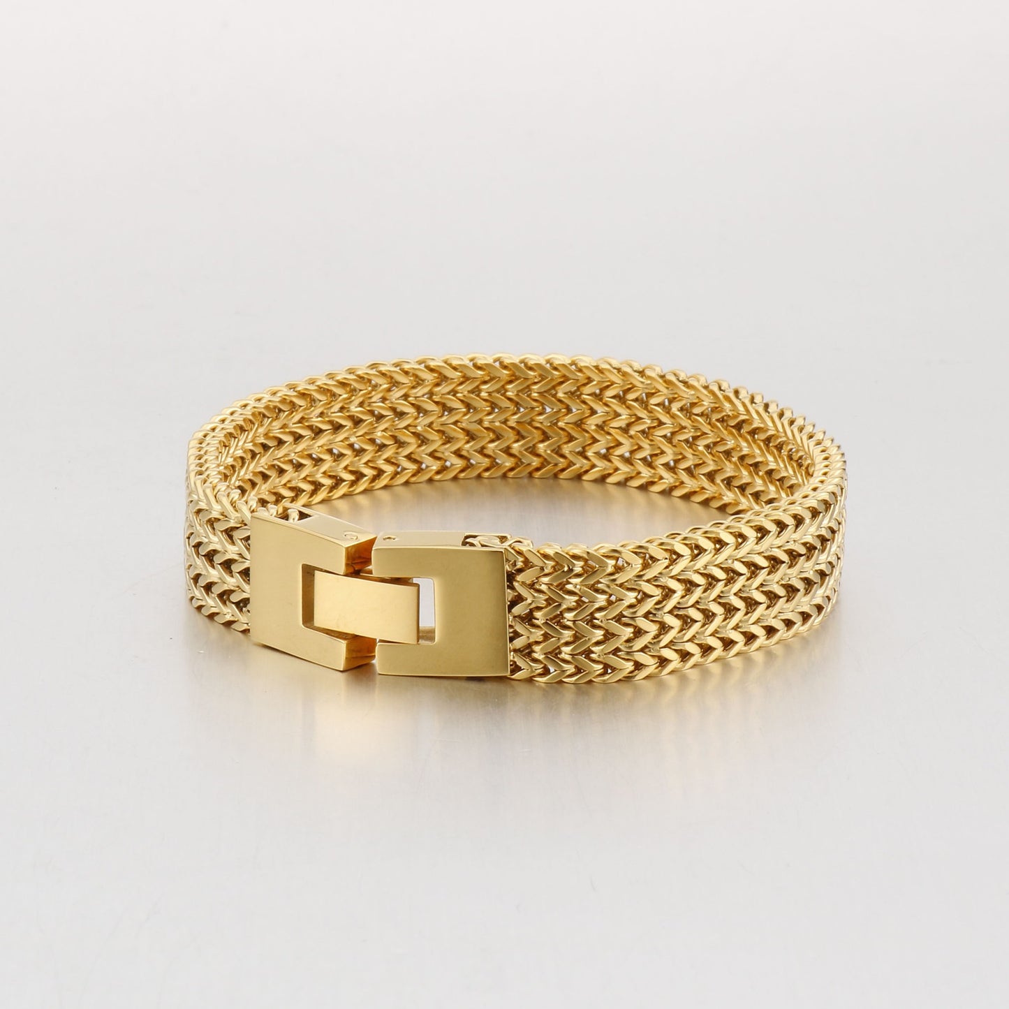 Kemstone Dragon Scale Chain Bracelet – Stainless Steel Fishbone Link with Box Clasp KB130184