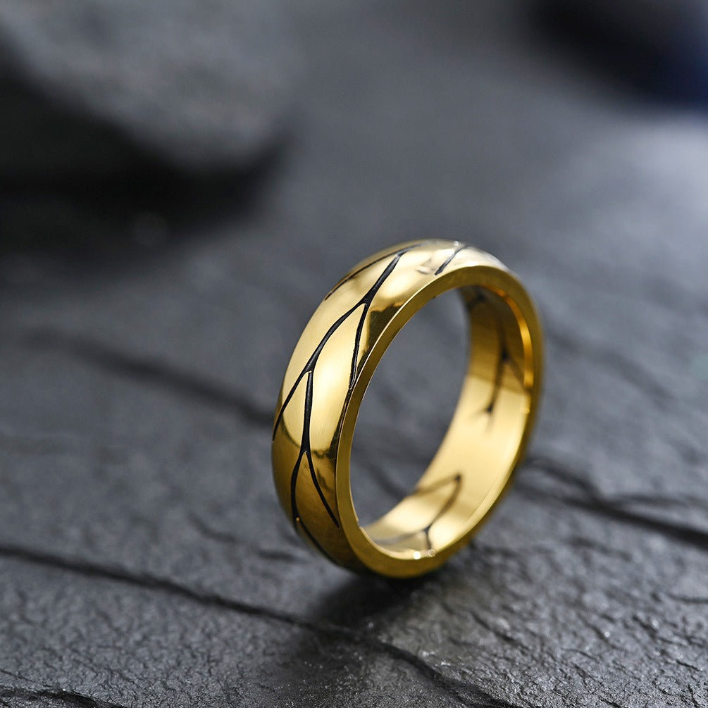 Kemstone Crack Texture Ring Stainless Steel for Men Gold Silver K-R414