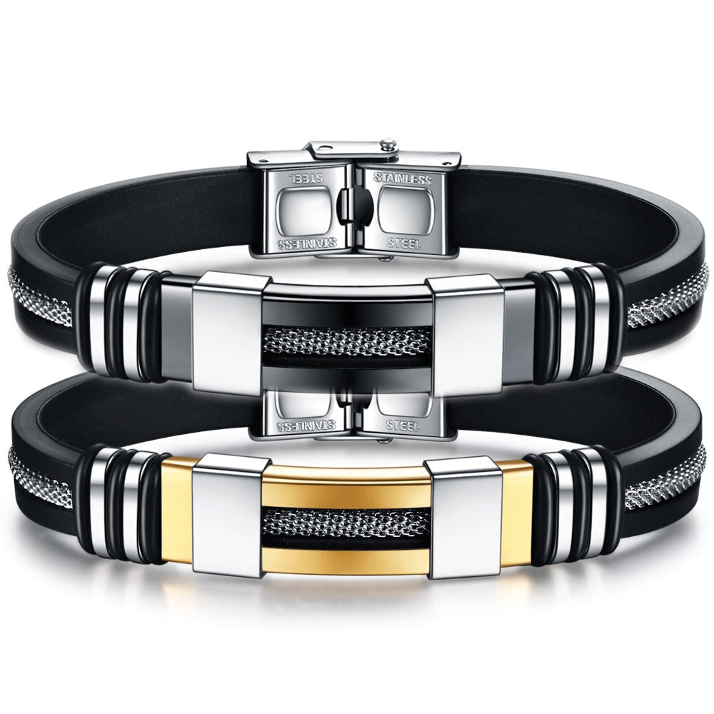 Kemstone 12MM Stainless Steel Silicone Bracelet for Men – Magnetic Clasp AD1204