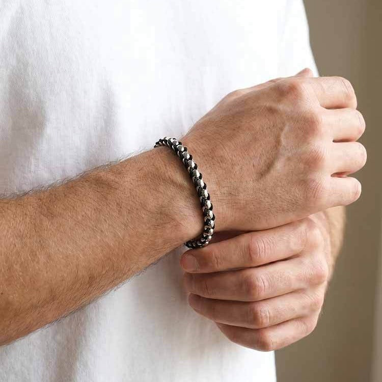 Kemston Stainless Steel Bead Rope Bracelet for Men Hip Hop Woven Chain Design BR-3170S