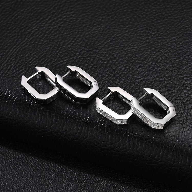 Kemstone Octagon Hoop Earrings for Men Stainless Steel Black Silver EH-802