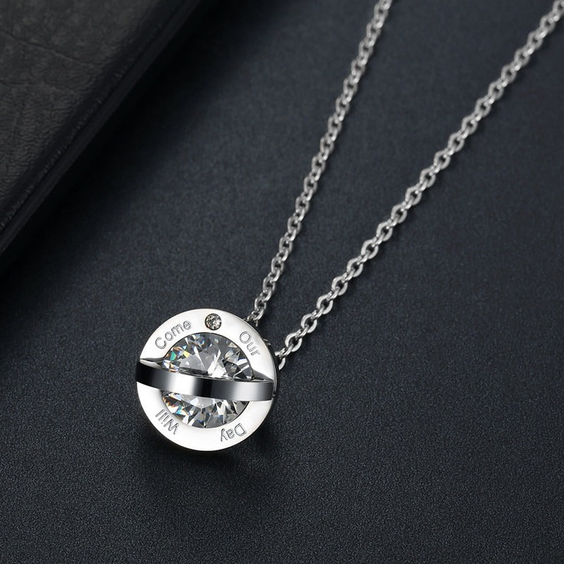 Kemstone Round Cubic Zirconia Couple Necklace for Men & Women Stainless Steel Silver Rose Gold TN0321