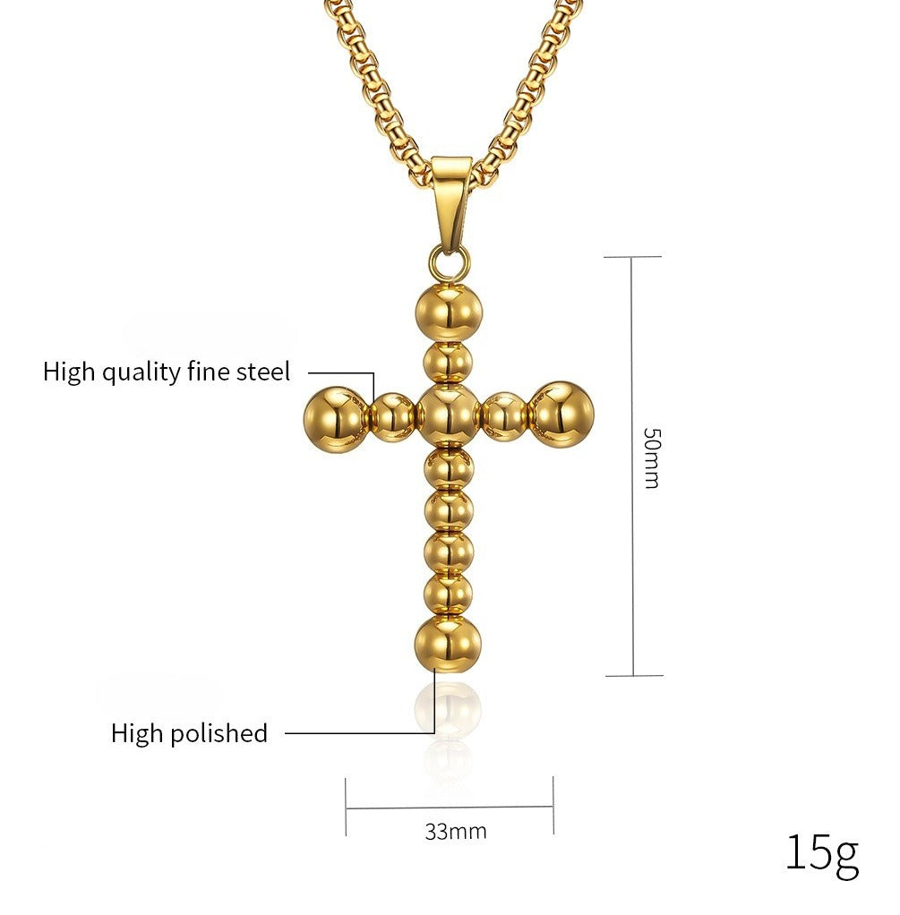 Kemstone Stainless Steel Beaded Cross Necklace for Men K-PT387