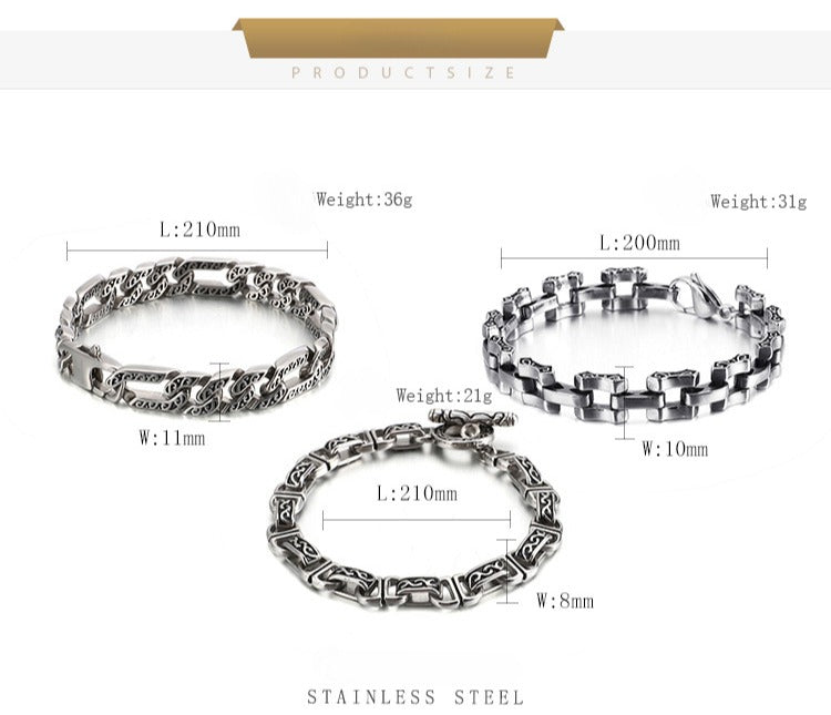 Kemstone Men’s Patterned Stainless Steel Chain Bracelet – Vintage Gothic Norse Punk KB120773-BD