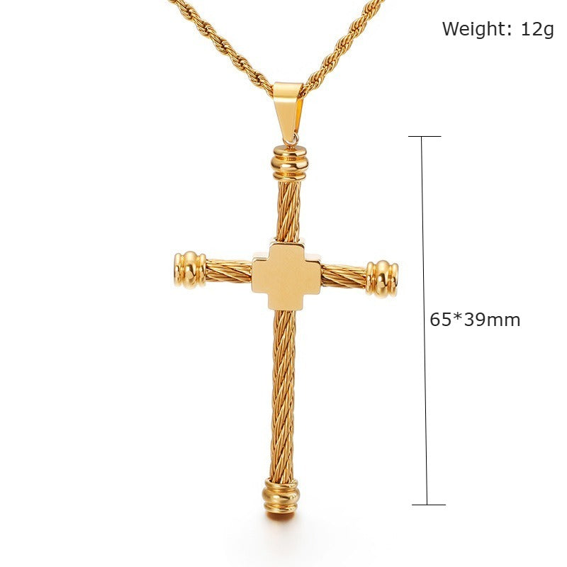 Kemstone Men’s Titanium Steel Cross Pendant Necklace – Rope Cross Design KP80529-K