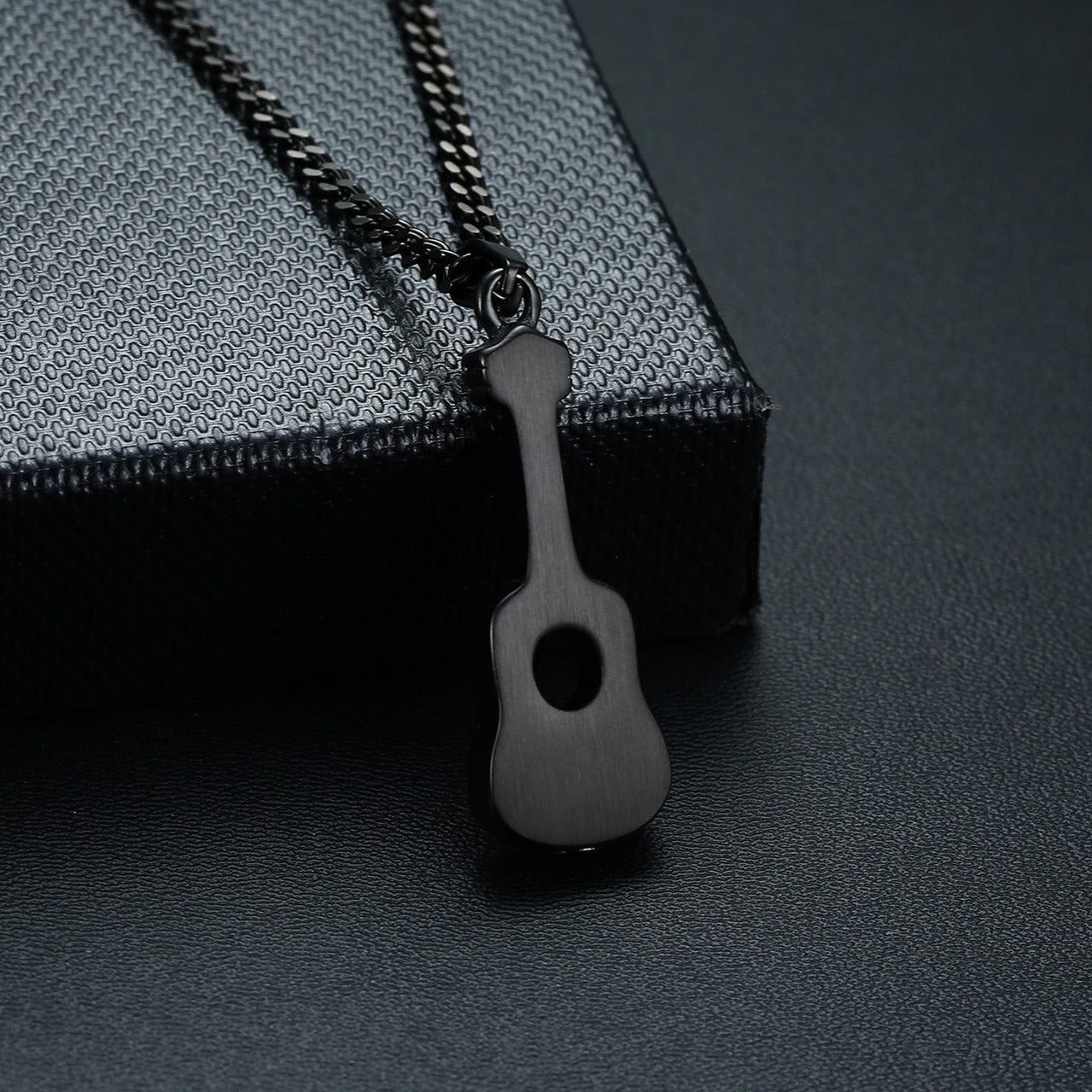 Kemston Guitar Pendant Necklace for Men & Women Titanium Steel Hidden Compartment PN-1128