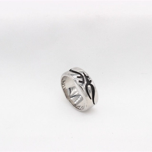 Vintage Gothic Totem Titanium Steel Ring for Men – 8mm Silver | Kemstone R1791
