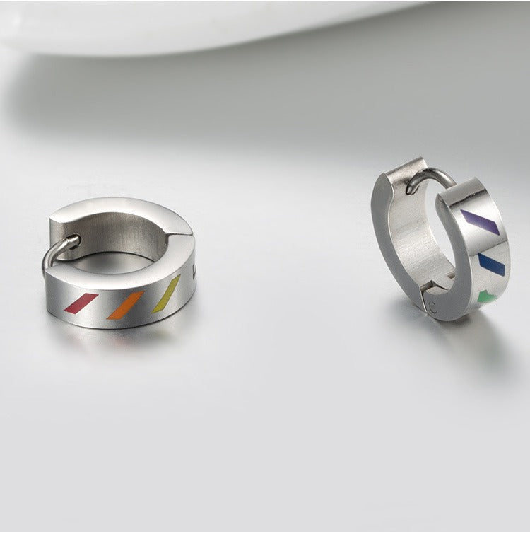 Kemstone Color Stripe Hoop Earrings for Men Stainless Steel Silver K-E011