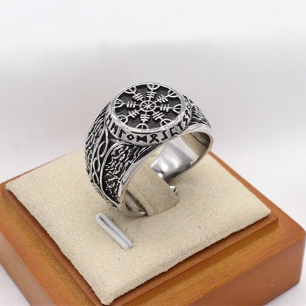 Kemstone Viking Compass Titanium Steel Ring for Men – Silver 16mm R1778