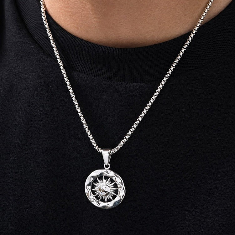 Kemstone Stainless Steel Sun Moon Round Pendant Necklace for Men PN-2457