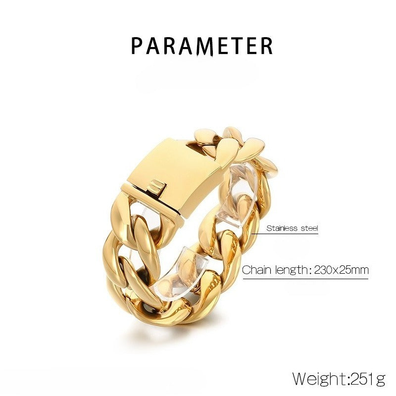 Kemstone Titanium Steel Cuban Chain Bracelet for Men – 30mm Heavy Link KB204401-KJX