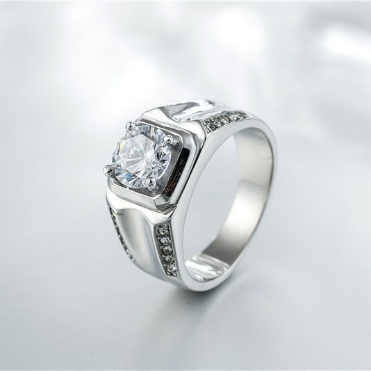 Kemstone Cubic Zirconia Ring for Men Stainless Steel Wide Band R0284