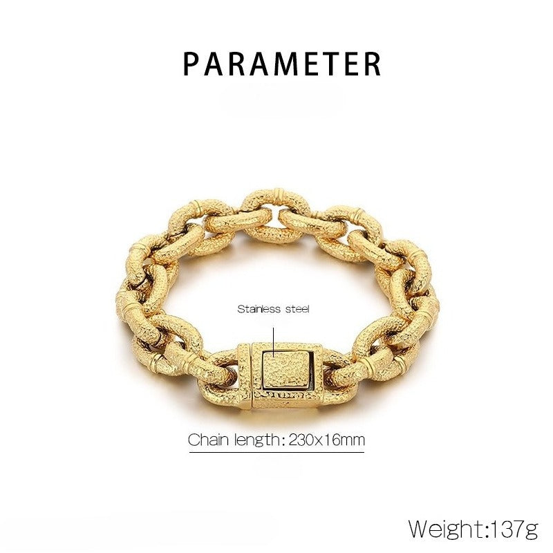 Kemstone Men’s Titanium Steel Chunky Hammered Chain Bracelet KB184821-KJX