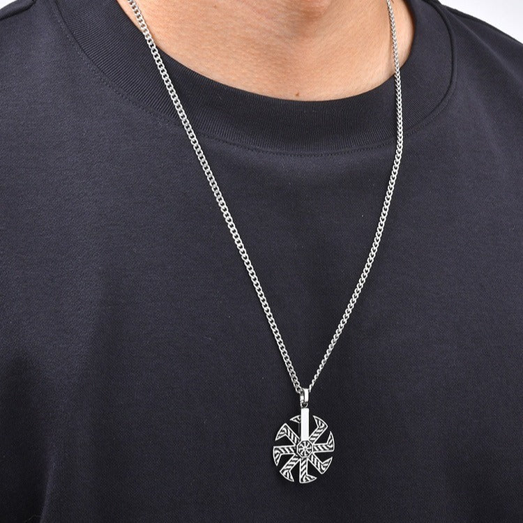 Kemstone Geometric Spinner Pendant Necklace for Men Stainless Steel Eight Arm PN-2365