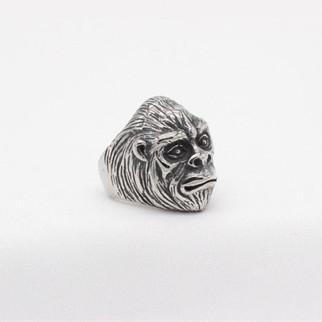 Kemstone Vintage Gorilla Titanium Steel Ring for Men – Sculpted Animal Head Design R1741