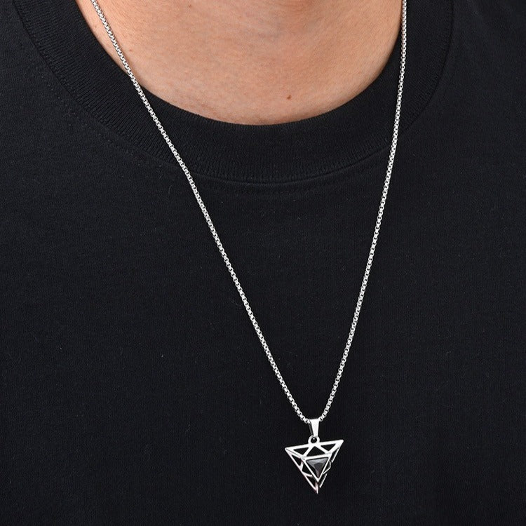 Kemstone Black Cubic Zirconia Triangle Pendant for Men Stainless Steel PN-2455