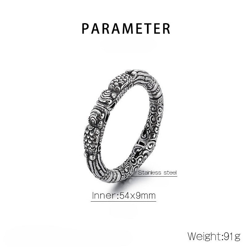 Kemstone Titanium Steel Double Pixiu Wide Bangle Bracelet for Men KB164107-KJX