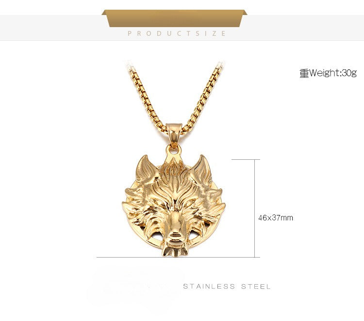 Kemstone Viking Wolf Head Pendant – Matte Stainless Steel Necklace for Men, Norse Punk Streetwear Jewelry KP81873