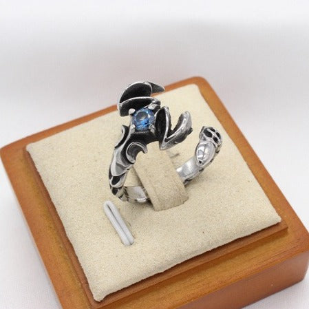 Kemstone Vintage Scorpion Titanium Steel Ring for Men – Red & Blue Cubic Zirconia Inlay R1738
