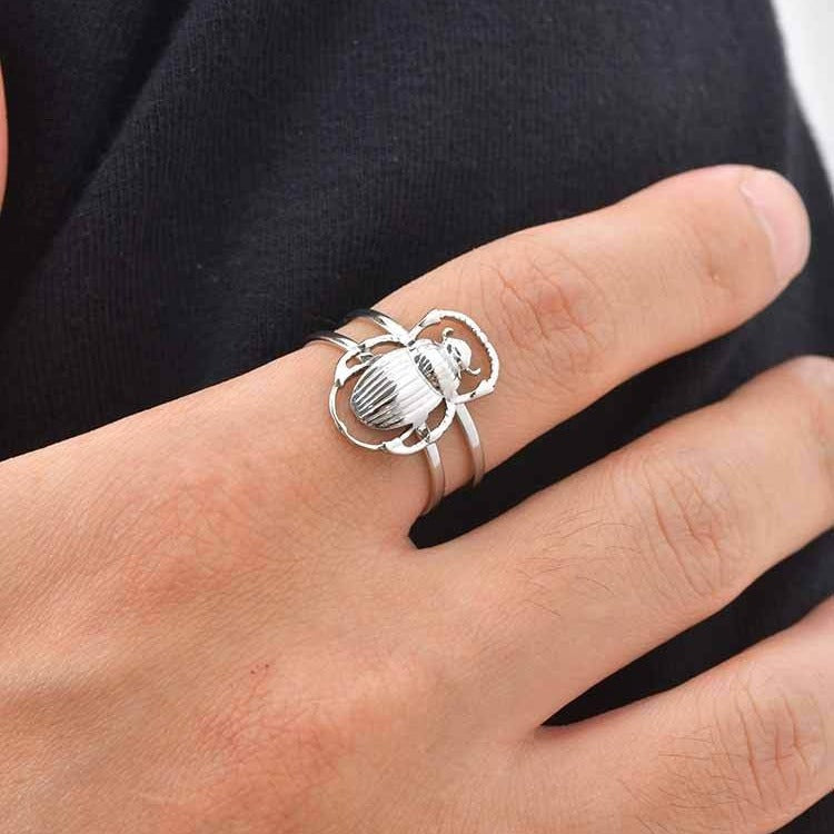Kemston Scarab Beetle Gothic Stainless Steel Open Ring for Men RC-1016