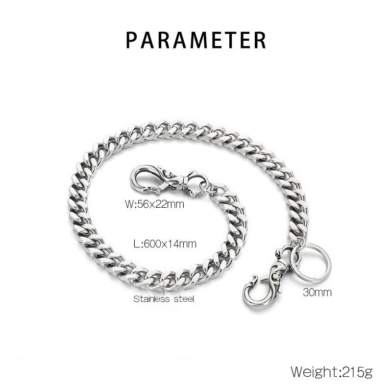 Kemstone Titanium Steel Skull Pants Chain – Double Clasp Street Wallet Chain for Men KK025-Z