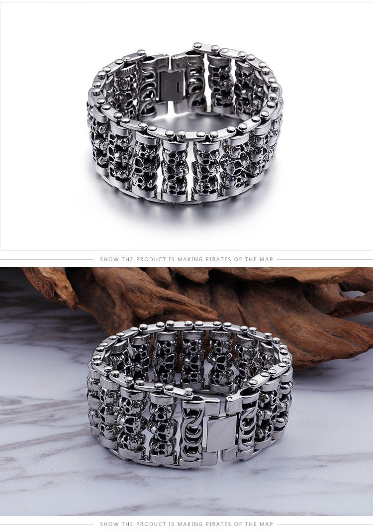 Kemstone Men’s Heavy Skull Chain Bracelet – 35mm Stainless Steel Punk Biker KB76276-BD