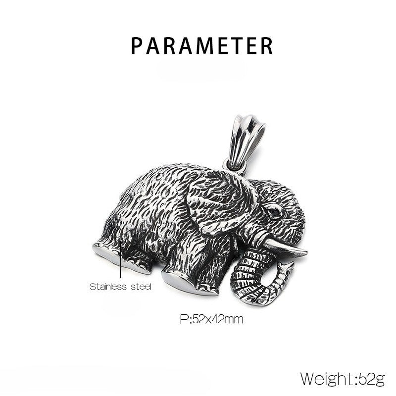 Kemstone Elephant Pendant Necklace for Men Titanium Steel Vintage KP120350-KJX