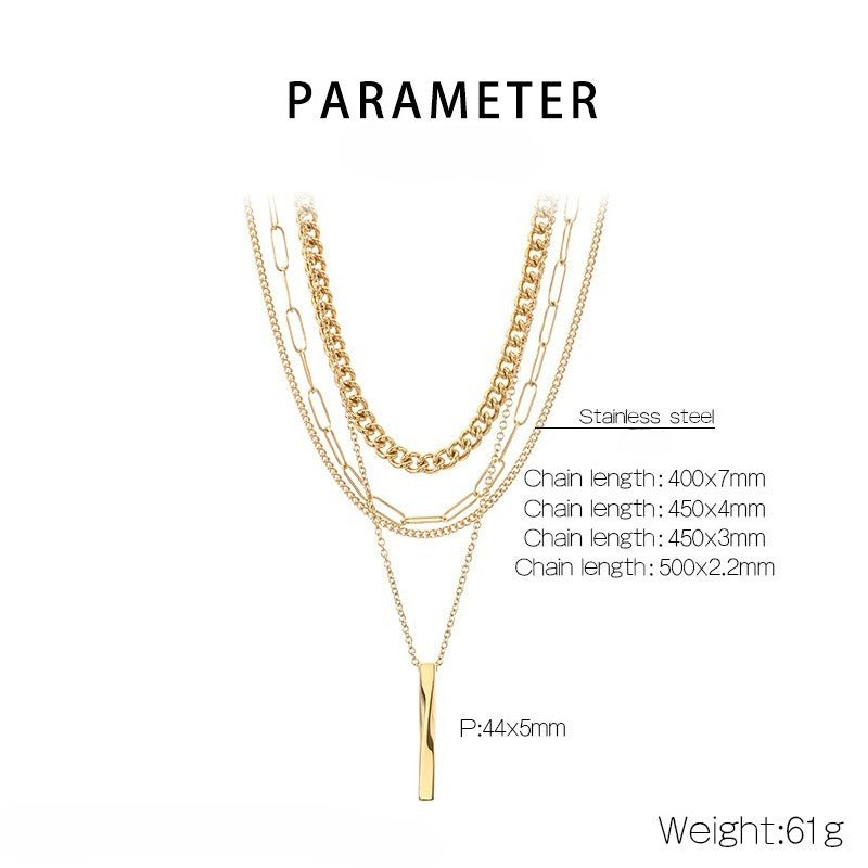 Kemstone Layered Titanium Steel Bar Pendant Necklace for Men Women KN292298-Z