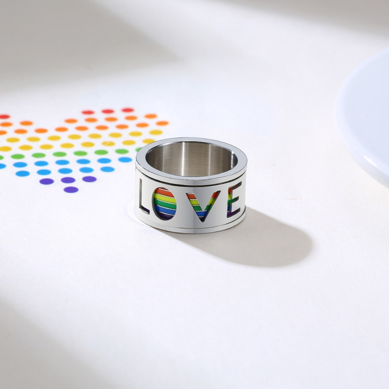 Kemstone Rotating Rainbow Inlay Stainless Steel Spinner Ring for Men – 11mm Band PR-029B