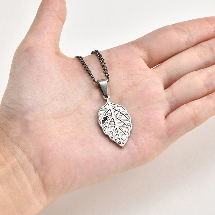 Kemstone Stainless Steel Leaf Pendant Necklace for Men – Vintage Nature-Inspired Design PN-2322