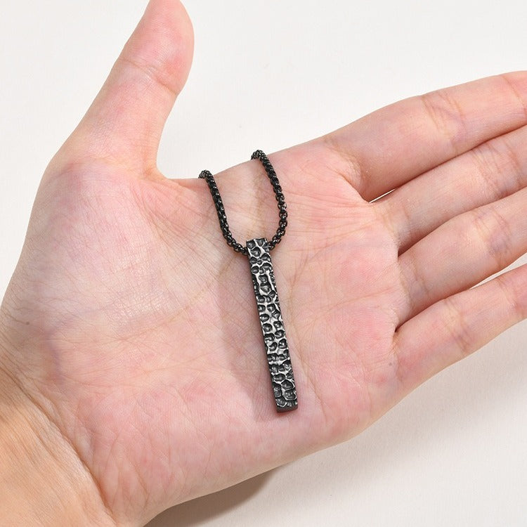 Kemstone Hammered Bar Pendant Necklace for Men Stainless Steel NC-3258